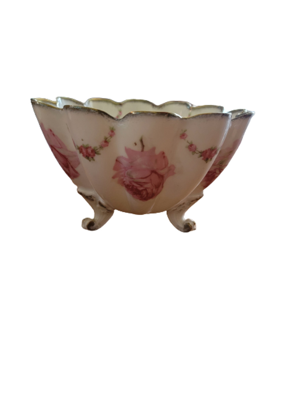 Beautiful Marked Bavarian 3 Footed Floral Bowl 81/2" X 61/2" Antique Schwarzburg
